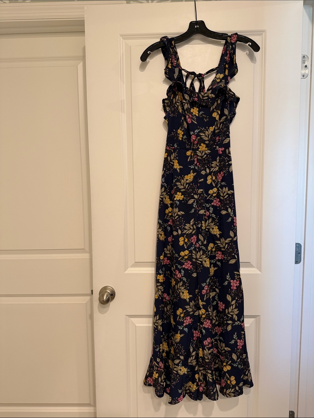 Floral Navy Ruffled Ankle-Length Jumpsuit